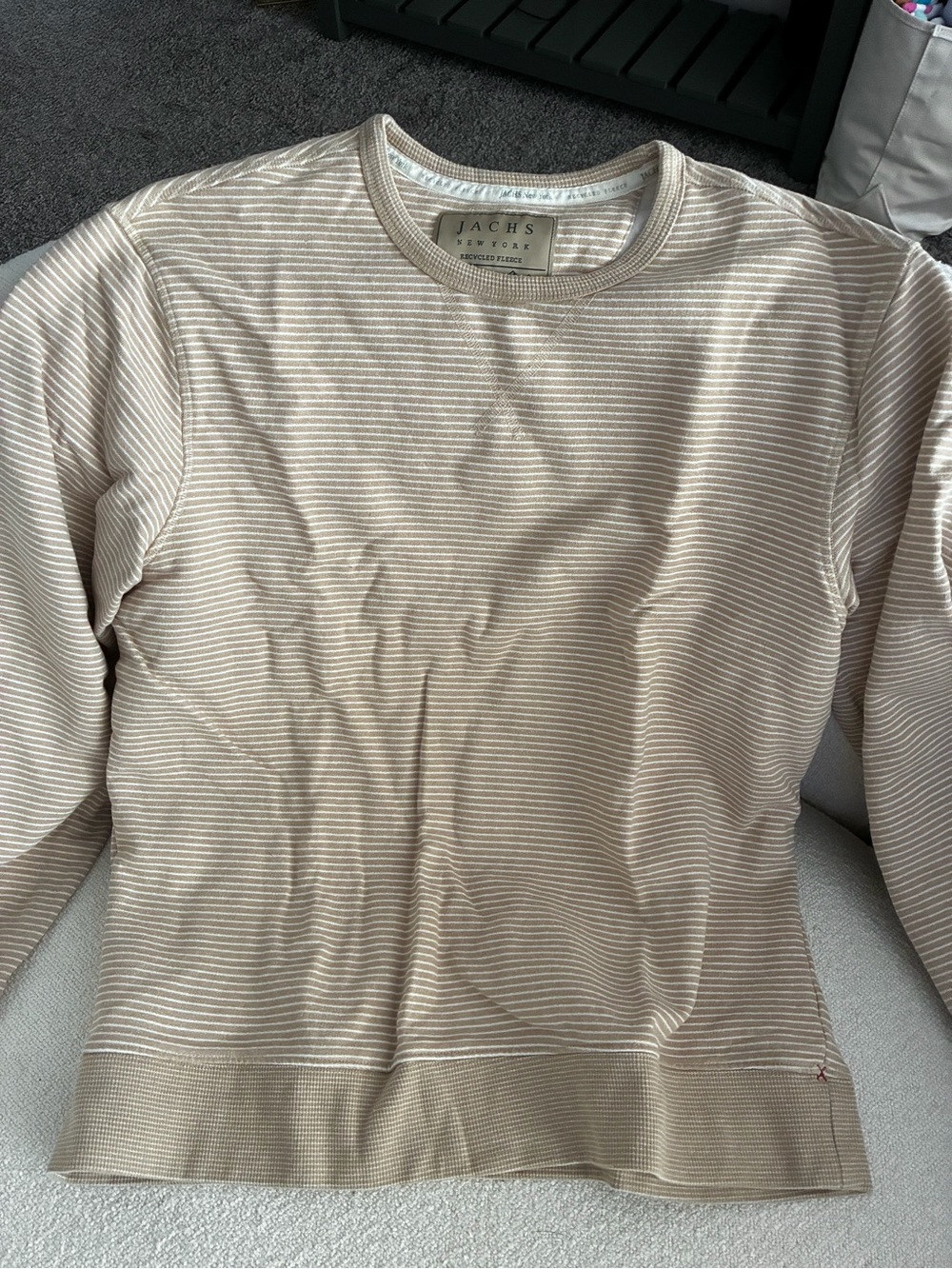 Jachs New York Beige & White Striped Crewneck Sweater